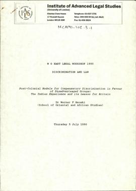 Post-Colonial Models for Compensatory Discrimination in Favour of Disadvantaged Groups: The India...