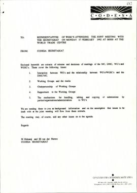 Fax to representatives of WGSC’S attending the joint meeting with the Secretariat on Monday at 08...