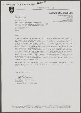 Letter from the University of Cape Town Director of the Institute of Marine Law, Professor D. J. ...