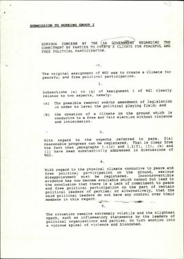 SA Government: Serious concern by the SA Government regarding the commitment by Parties to create...