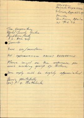 Letter from Mr PV Mathebula to The Secretariat re: Terms of Reference for the Working Groups