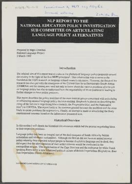 NLP Report to the National Education Policy Investigation Su Committee on Articulating Language P...