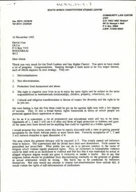 Correspondence between Albie Sachs and Derek Fine for OLGA