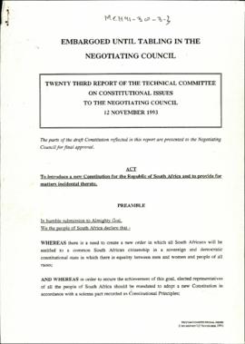 Twenty Third Report of the Technical Committee on Constitutional Issues to the Negotiating Counci...