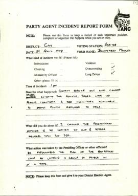 ANC Party Agent Incident Report Form