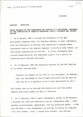 PR (English and Afrikaans) re: Invitation by the Commission to President of the Pan Africanist Co...