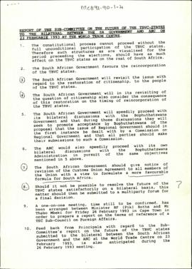 Report of the Sub-Committee to the Channel Meeting Between the South African Government and the A...