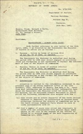 Restrictions: Albert Louis Sachs