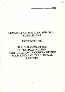 Summary of written and oral submissions presented to the Subcommittee investigating the participa...