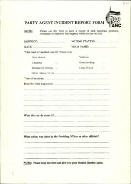 Party Agent Incident Report Form for ANC