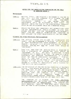 Notes for the Negotiation Commission on the Role of Working Group 1