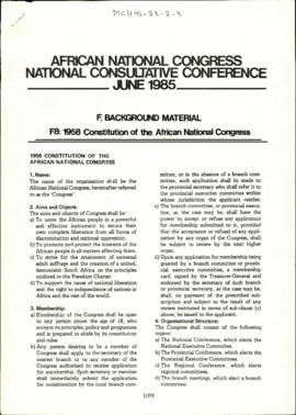 African National Congress National Consultative Conference June 1985 F Background Material F8: 19...