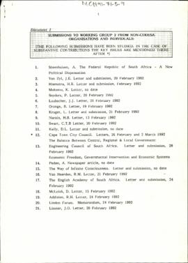 Submissions to Working Group 2 from Non-CODESA Organisations and Individuals