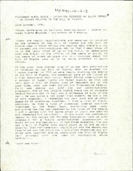 Professor Albie Sacks [Sachs] - Interview Recorded by Ellen Dorsey - on Issues Relating to the Bi...