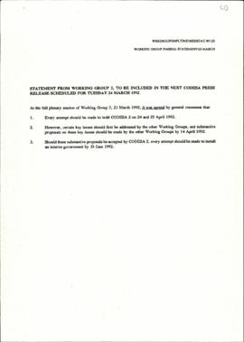 Statement from Working Group 5 to be included in next press release