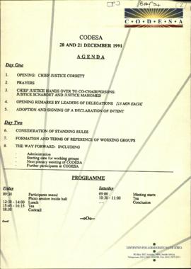 Agenda and programme attached to copy of Chairperson's guide and detailed seating plan