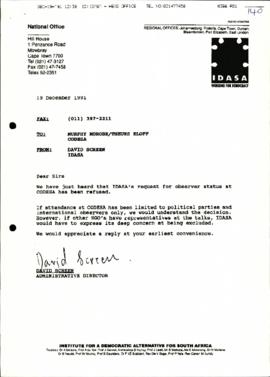 Institute for Democratic Alternative Idasa – David Screen re: Application for Observer Status ref...