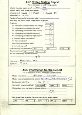 ANC Voting Station Reports and Part Agent Incident Report for Camps Bay