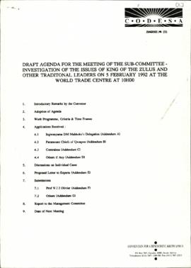 Agenda for the meeting of the Subcommittee investigation of the issues of King of the Zulus and o...