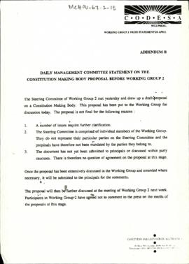 Addendum B: Daily Management Committee Statement on the Constitution Making Body Proposal before ...