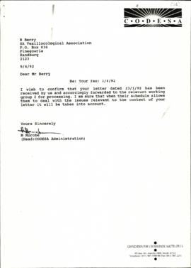 Correspondence between B Berry of South African Vexillocological Association (SAVA) and Murphy Mo...