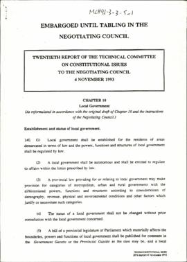 Twentieth Report of the Technical Committee on Constitutional Issues to the Negotiating Council 4...