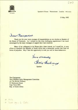 Letter from Speakers House