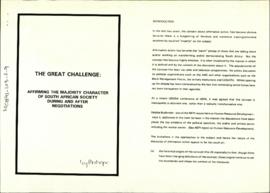 The Great Challenge: Affirming the Majority Character of South African Society During and After N...