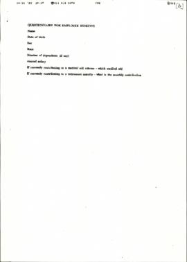 Questionnaire for employee benefits
