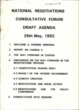 National Negotiations Consultative Forum Draft Agenda 26th May, 1992