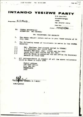Fax from Directorate from Development Planning