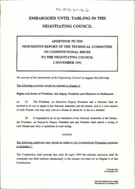 Addendum to the Nineteenth Report of the Technical Committee on Constitutional Issues to the Nego...