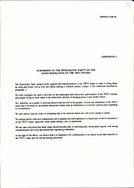 Democratic Party: Reincorporation of the TBVC states