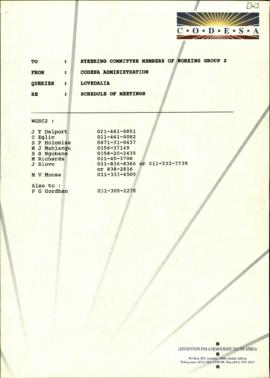 Fax to WGSC Re: Schedule of Meetings