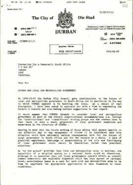 Fax from City of Durban