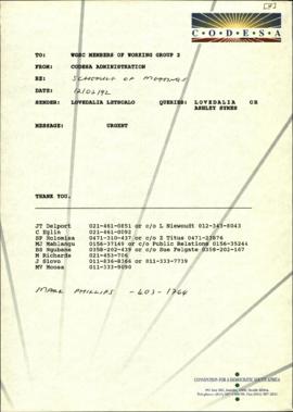 Fax cover sheet of WGSC Re: Schedule of meetings