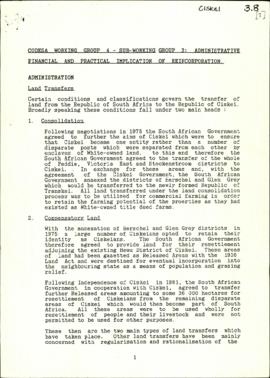 Ciskei Government: Administrative, financial and practical implications of reincorporation of the...