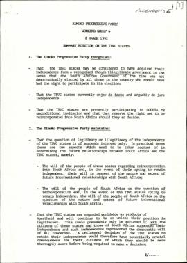 Ximoko Progressive Party: Summary position on the TBVC states