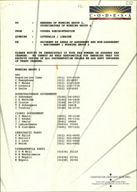 Fax to WG Re: Document re Areas of Agreement and Non-Agreement Assignment 1