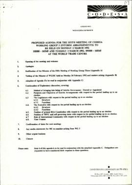 Proposed Agenda for sixth meeting and Draft Minutes