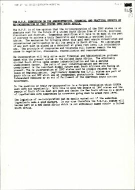 National People’s Party: Administrative financial and practical effects of the reincorporation of...