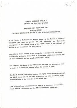SA Government: Future of the TBVC states: opening statements