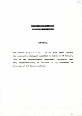 United People’s Front: On Consensus