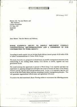 Submission from Byrne Fleming re: Byrne Fleming’s ability to jointly Implement Codesa’s Constitut...