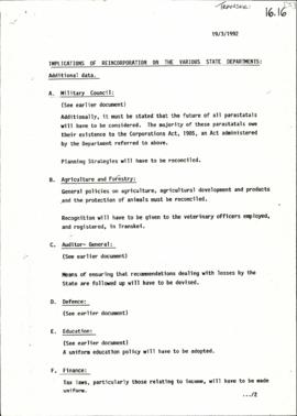 Implications of reincorporation on the various state departments