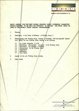 Draft Agenda for the first Working Group 3 Steering Committee