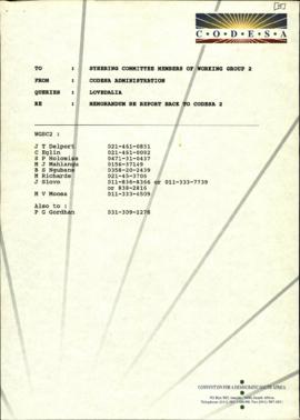 Fax to WGSC Re: Memorandum re Report Back to Codesa 2