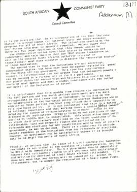 SA Communist Party: Future of the TBVC states
