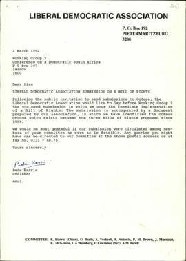 Liberal Democratic Association submission by Bede Harris