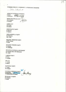 Attendance register for TG4 of SG2 of WG5